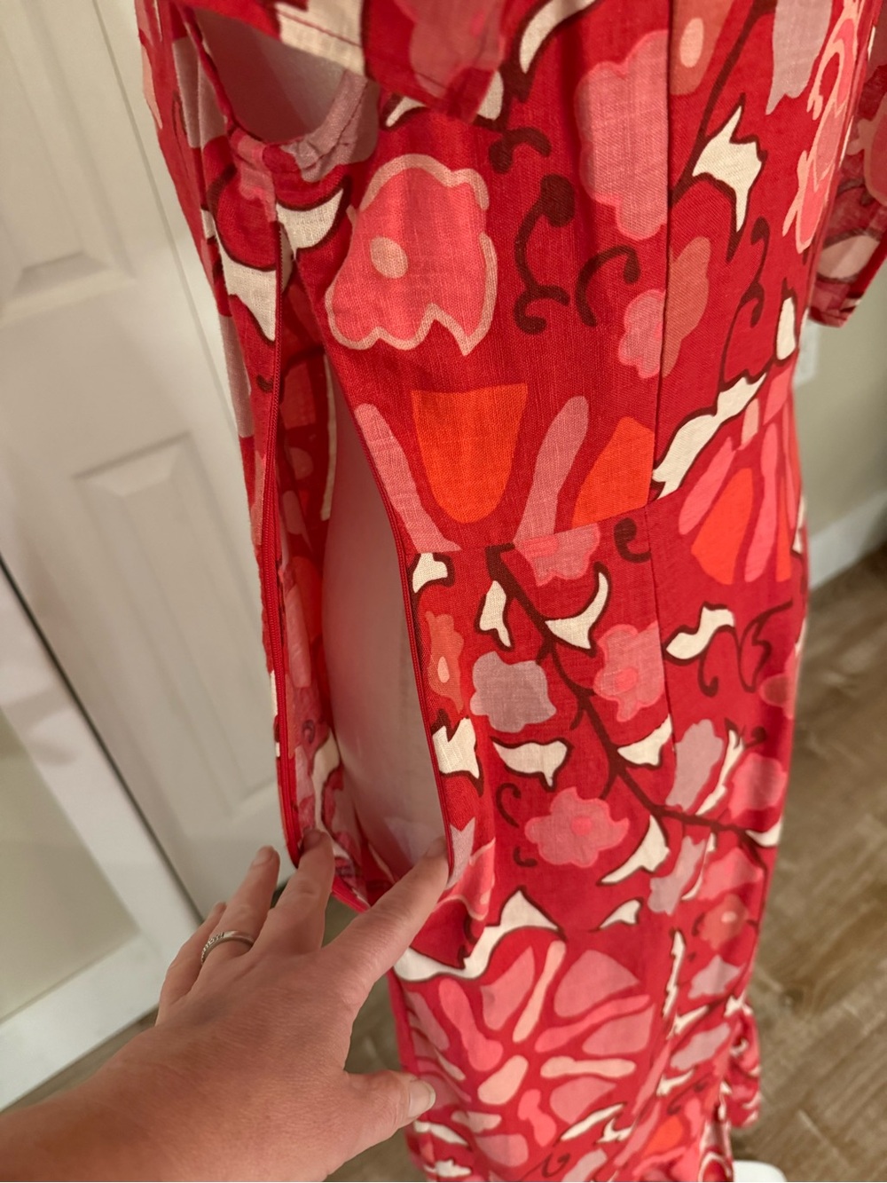 Pink Floral Midi Dress with Ruffle Hem - Picture 11 of 14